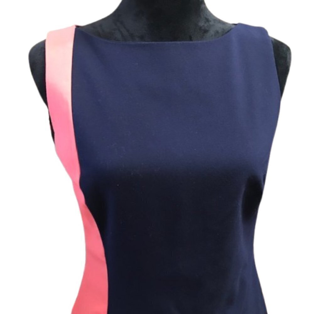 LAUREN Ralph Lauren Women's Colorblock Navy Sleeveless Sheath Dress Size 4 - Picture 4 of 10